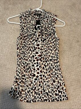 DKNY Sleeveless Leopard-Print Tie-Neck Camisole - Cream, Brown, Black